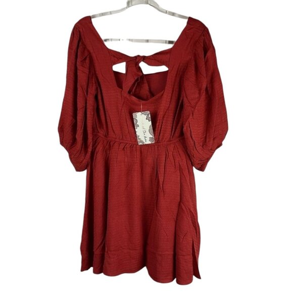 Band of the Free NWT Josette Dress Aurora Red Textured Mini Dress Sz Medium Puff - Picture 15 of 16